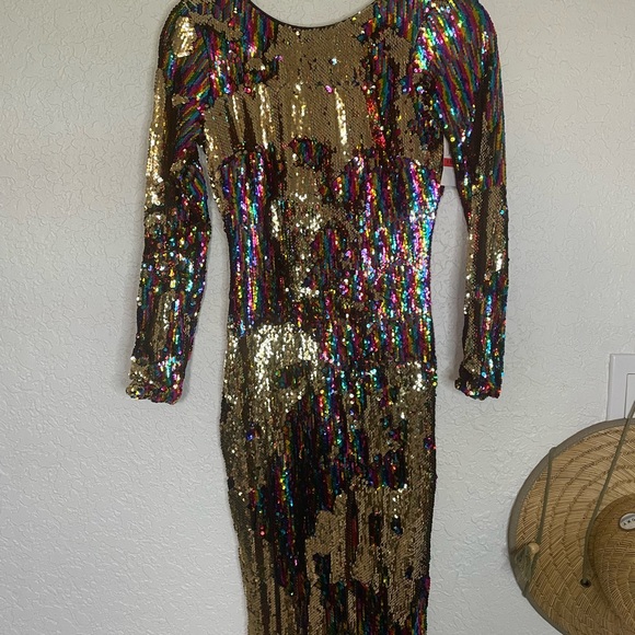 NWT Dress the population midi sequin dress gold/multicolored size xs - Picture 2 of 4